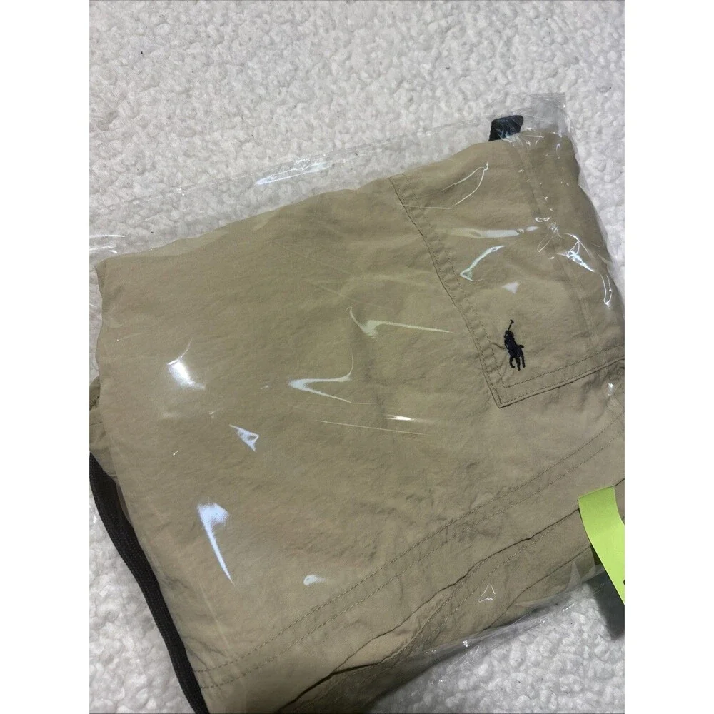 As-Is Polo Ralph Lauren Mens Khaki Tan Cargo Swim Trunks Board Shorts Pony Logo